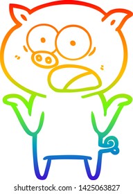 rainbow gradient line drawing of a cartoon pig shouting