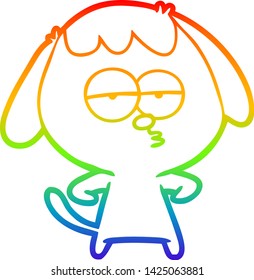 rainbow gradient line drawing of a cartoon bored dog