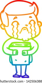 rainbow gradient line drawing of a cartoon man crying
