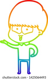 dibujo de una línea de gradiente de arco iris de un niño feliz con dibujos animados