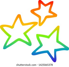 rainbow gradient line drawing of a cartoon yellow stars