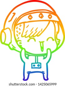 rainbow gradient line drawing of a cartoon laughing astronaut girl 
