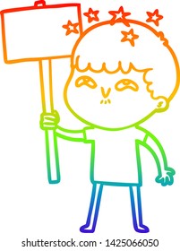 rainbow gradient line drawing of a cartoon amazed boy