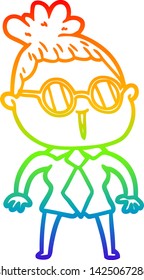 rainbow gradient line drawing of a cartoon woman wearing spectacles