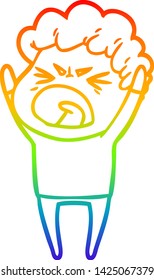 dibujo de una línea de gradiente de arco iris de un hombre furioso de caricatura