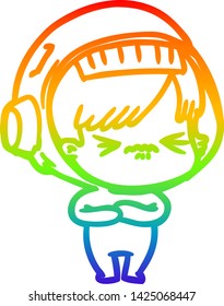 dibujo de una mujer astronauta de dibujos animados con gradiente de color arcoiris