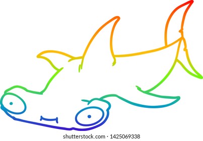 rainbow gradient line drawing of a cartoon hammerhead shark