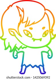 rainbow gradient line drawing of a cartoon friendly vampire girl