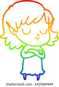 rainbow gradient line drawing of a cartoon elf girl