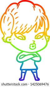 rainbow gradient line drawing of a cartoon woman