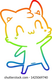 dibujo de una línea de gradiente de arco iris de un gato feliz de dibujos animados