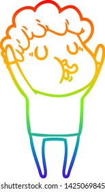 dibujo de una línea de gradiente de arco iris de un hombre de dibujos animados cantando