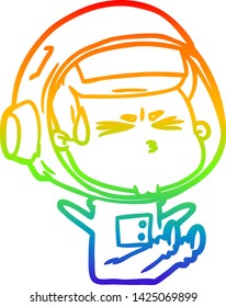 rainbow gradient line drawing of a cartoon stressed astronaut