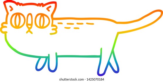 rainbow gradient line drawing of a cartoon funny cat
