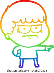 dibujo de una línea de degradado de arco iris de un hombre molesto de la caricatura