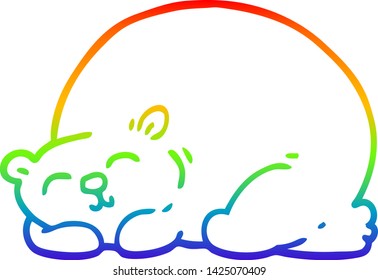 rainbow gradient line drawing of a cartoon content bear sleeping