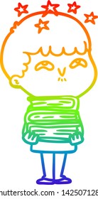 dibujo de una línea de gradiente de arcoiris de un niño sorprendido por la caricatura