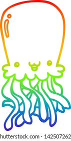 dibujo de línea de gradiente de arco iris de un pulpo de dibujos animados