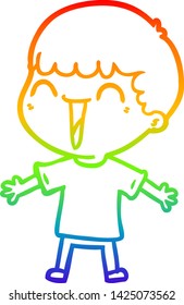 rainbow gradient line drawing of a cartoon happy man