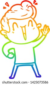 rainbow gradient line drawing of a cartoon excited man