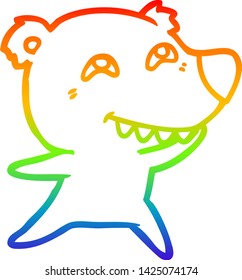 rainbow gradient line drawing of a cartoon bear showing teeth