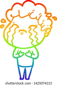 rainbow gradient line drawing of a cartoon man crying