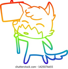 rainbow gradient line drawing of a cartoon fox