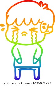 rainbow gradient line drawing of a cartoon boy crying