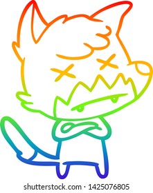 rainbow gradient line drawing of a cartoon dead fox
