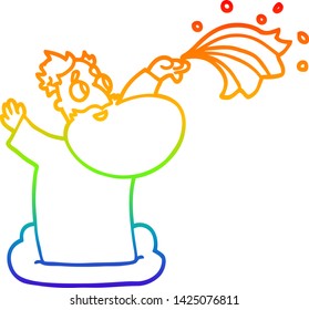 dibujo de una línea de gradiente de arco iris de un dios de la caricatura en la nube