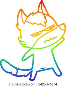 dibujo de una línea degradada de arcoiris de un lobo fastidiado