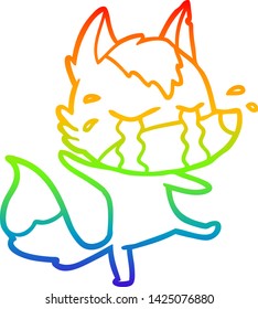 dibujo de una línea de gradiente de arco iris de un lobo llorando de caricatura
