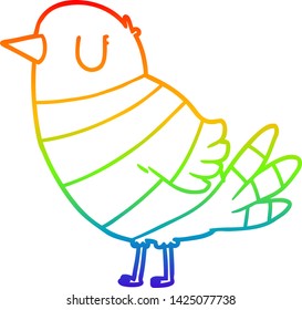 dibujo de línea de gradiente de arco iris de un pájaro de dibujos animados