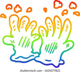 dibujo de una línea de gradiente de arco iris de guantes de jardín de dibujos animados