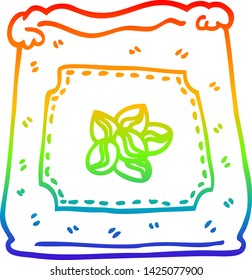 rainbow gradient line drawing of a cartoon bag of coffee beans