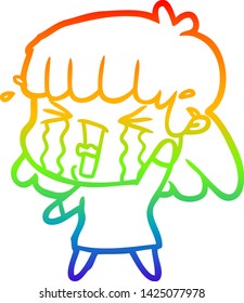 Regenbogen-Farbverlauf-Zeichnung einer Cartoon-Frau in Tränen