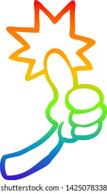 rainbow gradient line drawing of a cartoon thumbs up sign