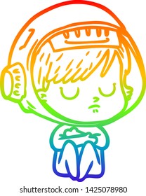 rainbow gradient line drawing of a cartoon astronaut woman