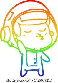 rainbow gradient line drawing of a cartoon confident astronaut