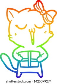 rainbow gradient line drawing of a cartoon cat