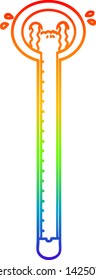 rainbow gradient line drawing of a cartoon thermometer crying