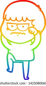 dibujo de una línea de degradado de arco iris de un hombre molesto de la caricatura