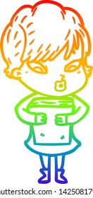 rainbow gradient line drawing of a cartoon woman