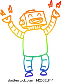 rainbow gradient line drawing of a cartoon happy robot