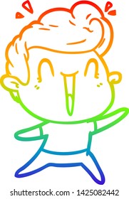 rainbow gradient line drawing of a cartoon excited man