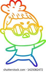 rainbow gradient line drawing of a cartoon annoyed woman