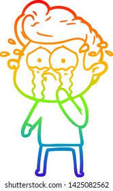 rainbow gradient line drawing of a cartoon crying man
