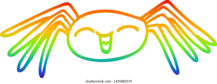 rainbow gradient line drawing of a cartoon happy spider