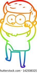 rainbow gradient line drawing of a cartoon happy man
