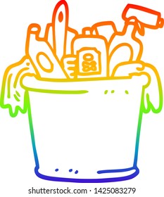 dibujo de una línea de degradado de arco iris de productos de limpieza de una casa de dibujos animados